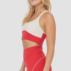 Red+ Nude Color Block Sports Bra