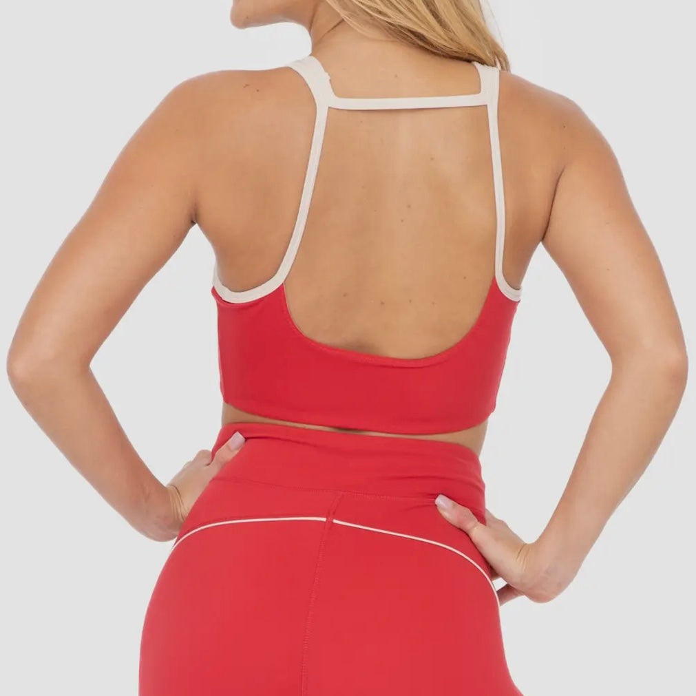 Red+ Nude Color Block Sports Bra