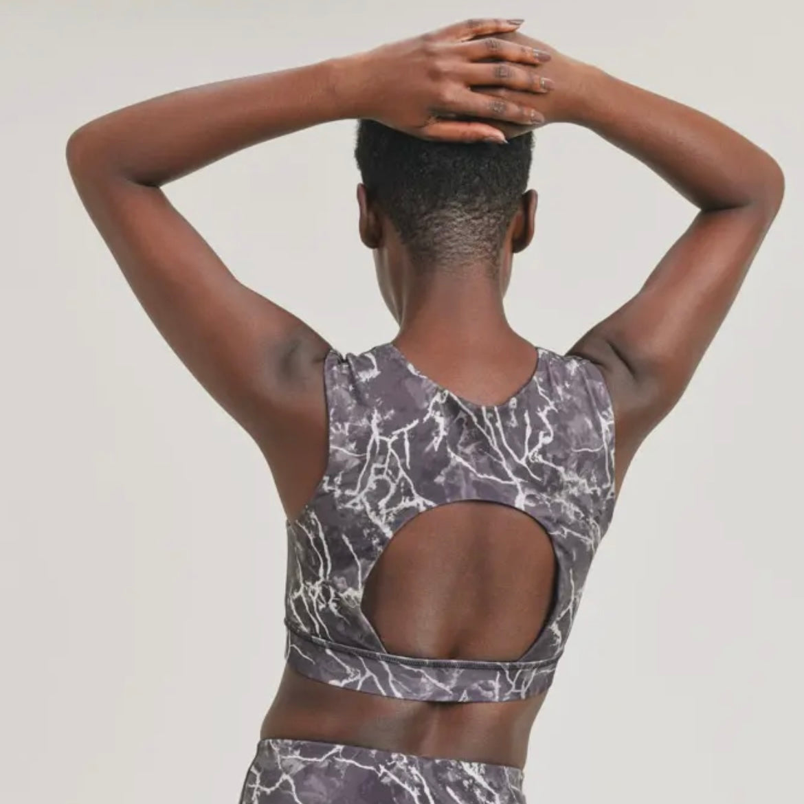 Marble Cut-Out Back Sports Top