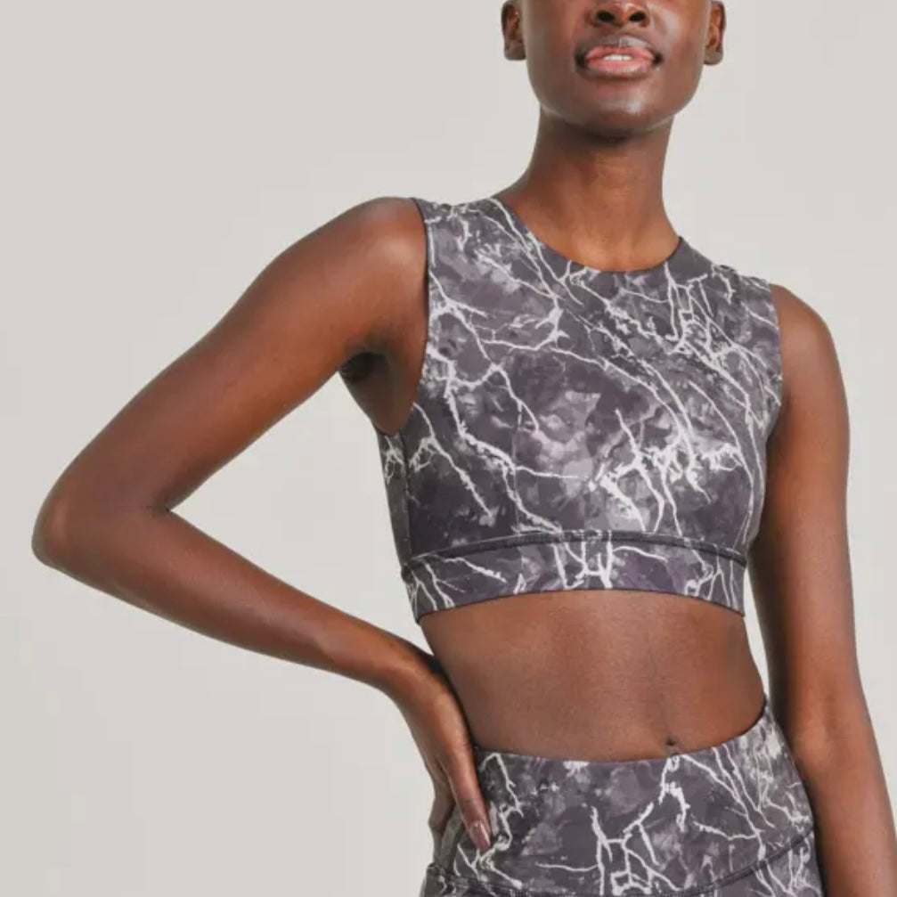 Marble Cut-Out Back Sports Top