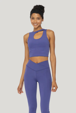 Cross-Over Waist Leggings- Purple/Blue