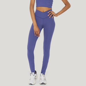 Cross-Over Waist Leggings- Purple/Blue