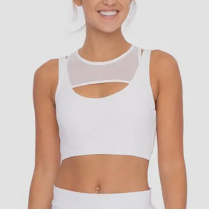 White Mesh Razorback Sports Bra