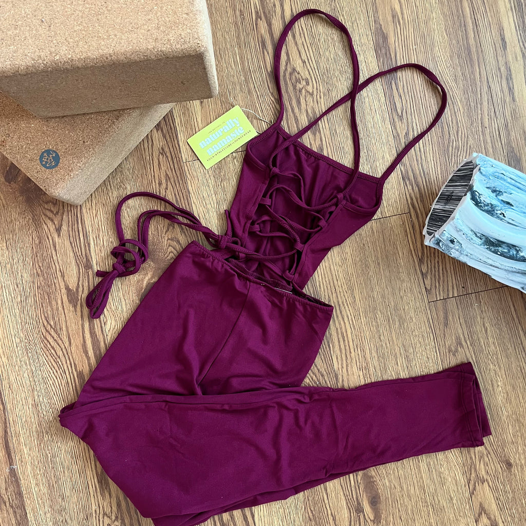 Wine Criss Cross Jumpsuit