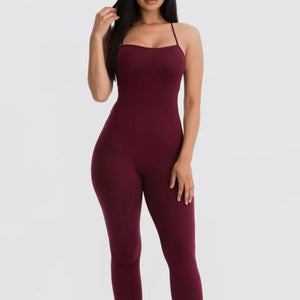 Wine Criss Cross Jumpsuit