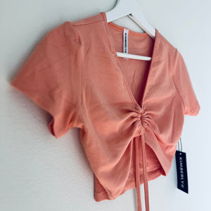 Ribbed Key Hole Lounge Top- Peach