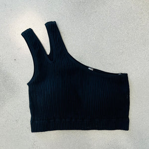 One Shoulder Seamless Athleisure Bra/Top- Black